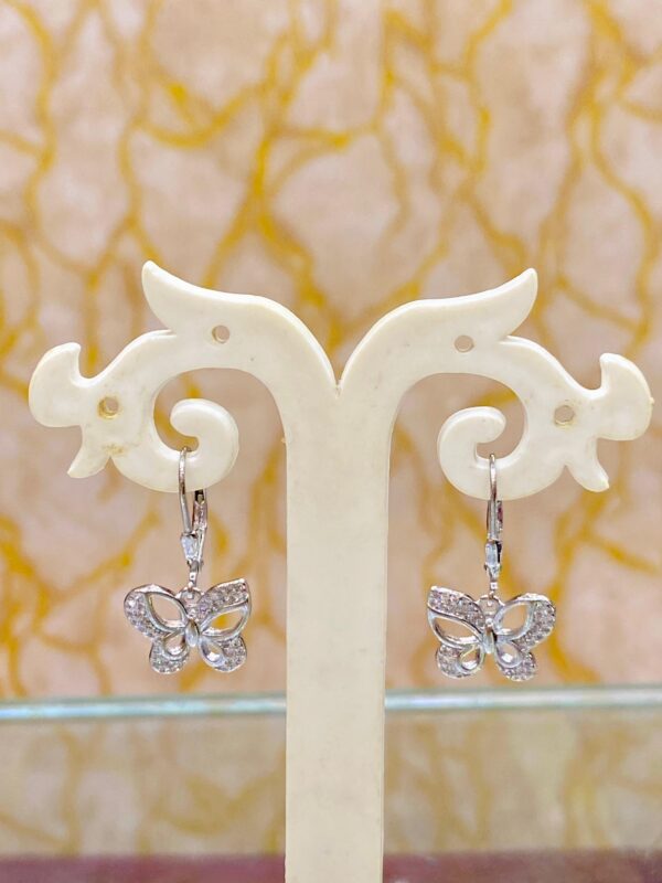 92.5 Pure Silver Hanging Stone Butterfly Design Earrings