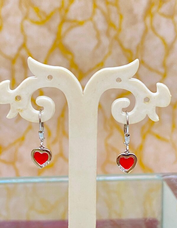 92.5 Pure Silver Hanging Orange Heart Shape Earrings