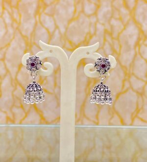 WhatsApp Image 2025-11-25 at 2.51.22 PM 92.5 Pure Silver White Pink Stone Flower Design Jhumka (CN 17)