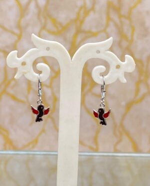 WhatsApp Image 2025-11-25 at 3.07.24 PM 92.5 Pure Silver Hanging Black Red Bird Shape Earrings