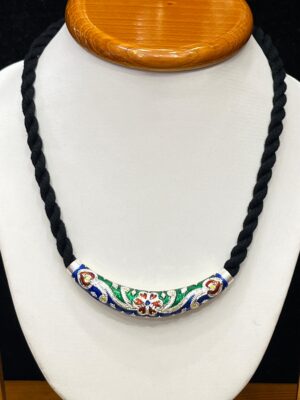 WhatsApp Image 2025-11-27 at 2.42.30 PM 92.5 Pure Silver Monipuri Design Curved Pipe Pendant With Rope Tarsel (CN 10)