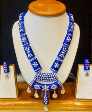 WhatsApp Image 2025-12-06 at 1.52.02 PM 99.5 Pure Silver Square Flower Pola Long Necklace (Blue)