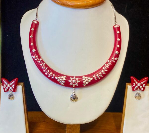 WhatsApp Image 2025-12-06 at 1.55.42 PM 99.5 Pure Floral Petallica Silver Pola Necklace Set (Red)