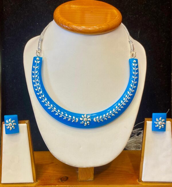 99.5 Pure Petallica Archer Silver Pola Necklace Set (Sky Blue)