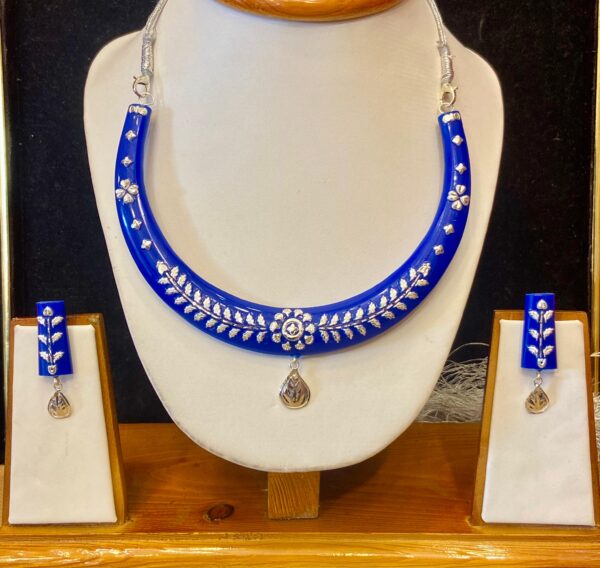 WhatsApp Image 2025-12-06 at 2.08.31 PM 99.5 Pure Flower Petallica Silver Pola Necklace Set (Blue)