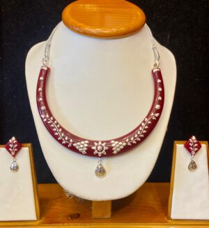 WhatsApp Image 2025-12-06 at 2.10.39 PM 99.5 Pure Flower Petallica Silver Pola Necklace Set (Brown)