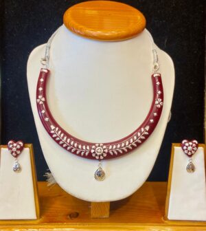 WhatsApp Image 2025-12-06 at 2.13.18 PM 99.5 Pure Floral Petallica Silver Pola Necklace Set (Brown)