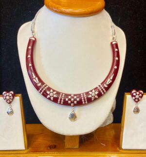 WhatsApp Image 2025-12-06 at 2.15.43 PM 99.5 Pure Box Design Petallica Silver Pola Necklace Set (Brown)