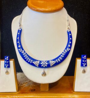 WhatsApp Image 2025-12-06 at 2.23.05 PM 99.5 Pure Floral Petallica Silver Pola Necklace Set (Blue)