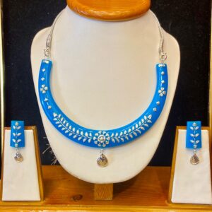 WhatsApp Image 2025-12-06 at 2.24.58 PM 99.5 Pure Flower Petallica Silver Pola Necklace Set (Sky Blue)