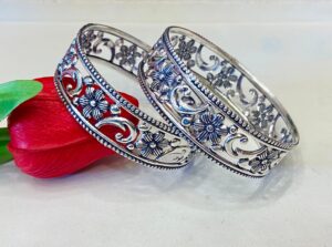 WhatsApp Image 2025-12-06 at 2.34.40 PM Pure Silver Flower Noksha Design Bangles (Pair) (CN 42)