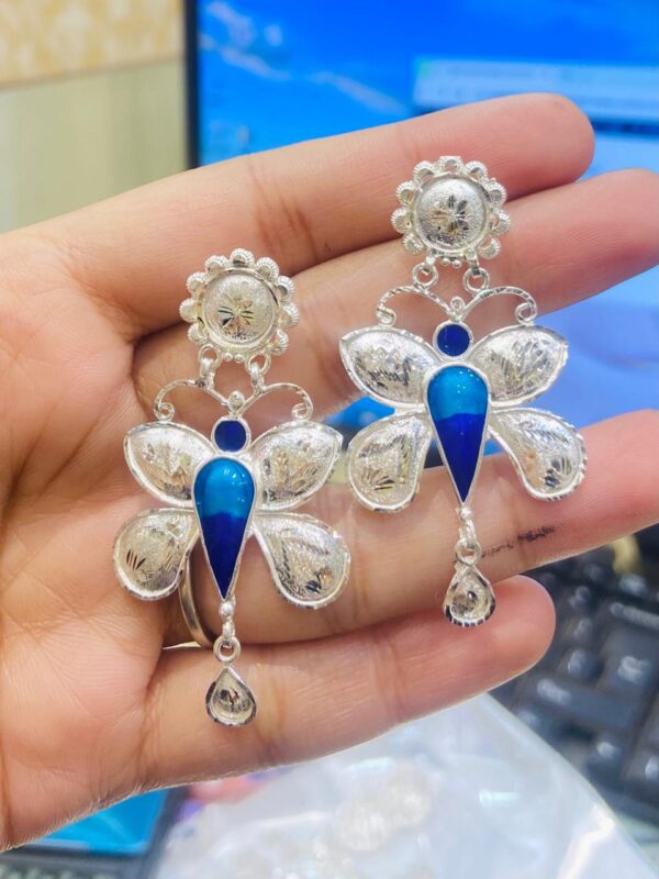 92.5 Pure Silver Butterfly Design Minakari Earrings (CN 8)