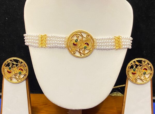 Peacock Feather  Design Choker With Ear Tops