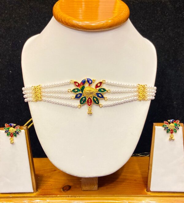 Minakari Peacock Design Choker With Ear Tops