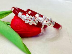 92.5 Pure Silver Floral Leaf Design Bracelet Pola (Pair)