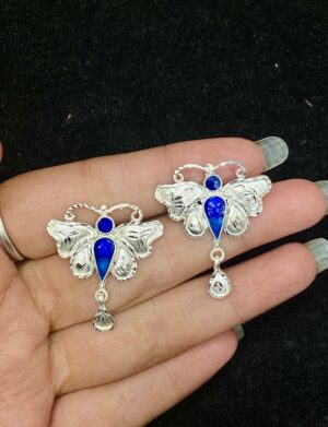 92.5 Pure Silver Butterfly Design Minakari Ear Tops