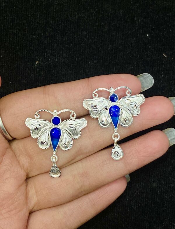 92.5 Pure Silver Butterfly Design Minakari Ear Tops