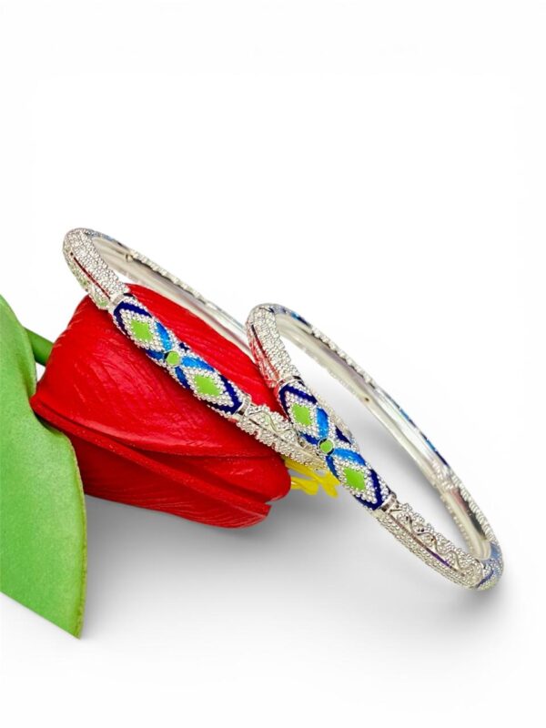 92.5 Pure Silver Barfi Design Minakari Monipuri Bangle (Pair) (CN 35-14)