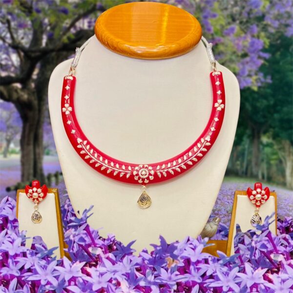 99.5 Pure Flower Petallica Silver Pola Necklace Set (Red)