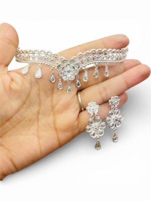 92.5 Pure Silver Slick Flower Naksha Choker (CN 18-72)