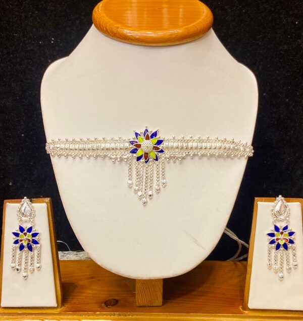 92.5 Pure Silver Flower Minekari Design Choker (CN 22-71)