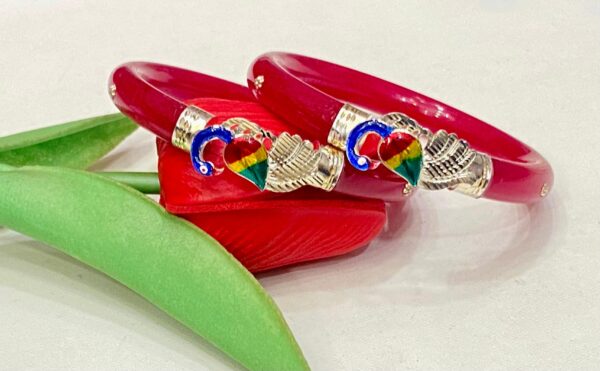 92.5 Pure Silver Peacock Design Minakari Bracelet Pola (Pair)