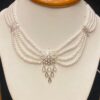 99.5 Pure Silver Flower Drop Design Pearl Necklace (CN 6-50)