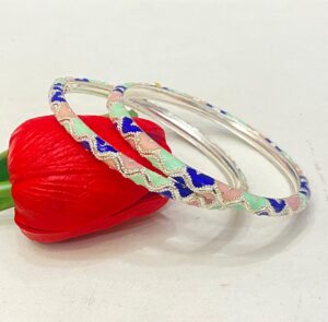92.5 Pure Silver Kolka Design Minakari Monipuri Bangle (Pair) (CN 30-55)