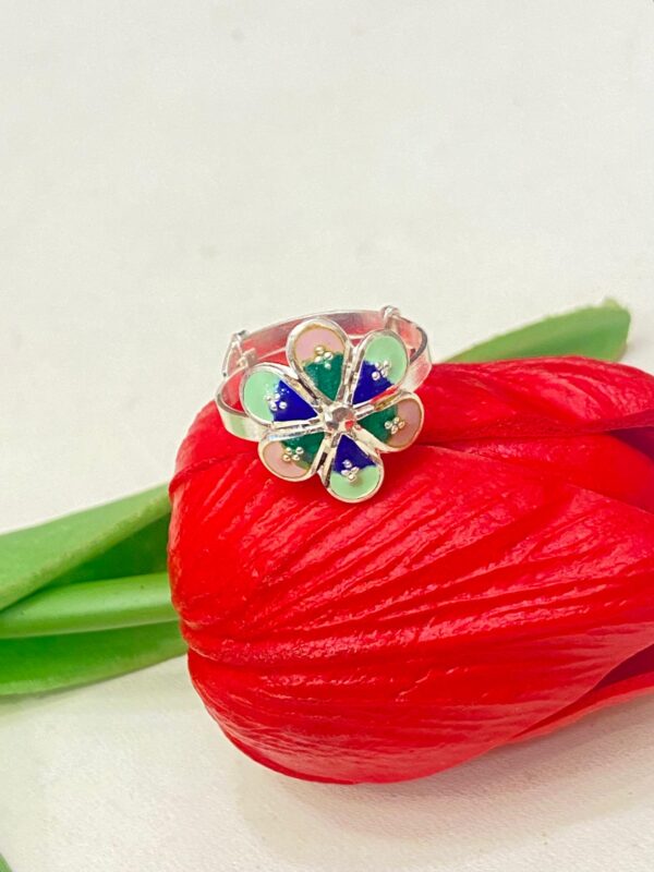 92.5 Silver Flower Design Monipuri Adjustable Finger Ring
