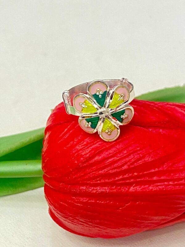 92.5 Silver Flower Design Monipuri Adjustable Finger Ring