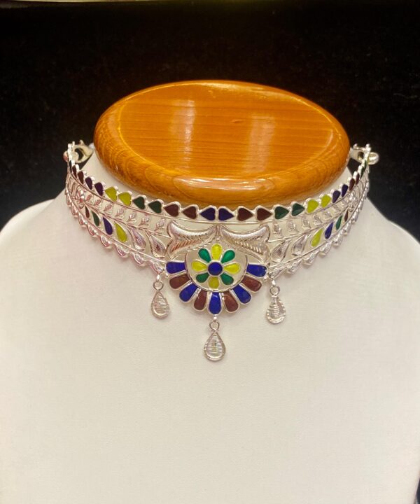 92.5 Pure Silver Kolka Design Minakari Choker (CN 14-62)