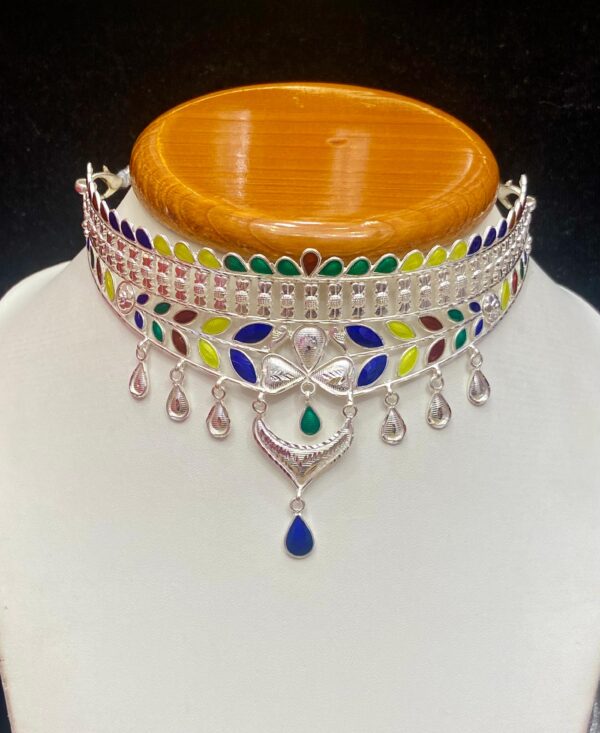 92.5 Pure Silver Leafy Style Minakari Choker (CN 16-97)