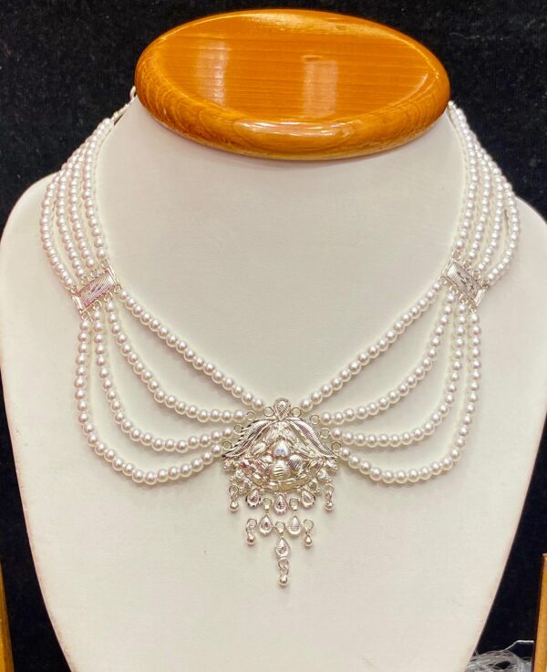 99.5 Pure Silver Kolka Design Pearl Necklace