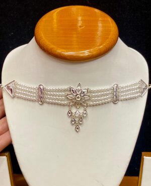 WhatsApp Image 2026-01-18 at 1.42.17 PM 92.5 Pure Silver Flower Shape Pearl Choker (CN 6-68)