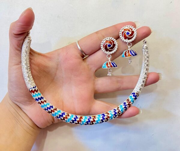 92.5 Pure Silver Minakari Kalka Design Manipuri Hasuli (CN 44-84)