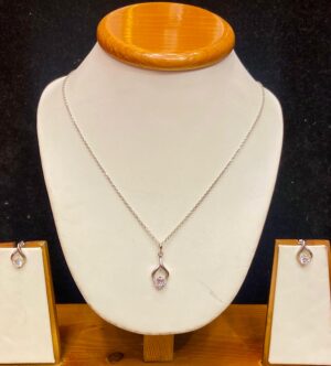 92.5 Pure Silver Drop Shape Stone Chain Pendant With Eartops