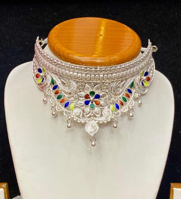 WhatsApp Image 2026-01-21 at 1.40.10 PM 92.5 Pure Silver Flower Shape Minakari Choker (CN 37-71)