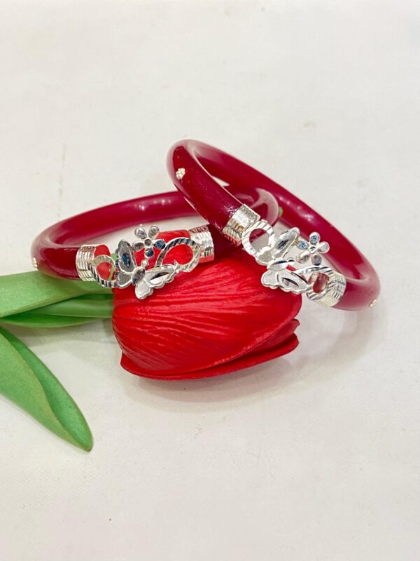 92.5 Pure Silver Butterfly Floral Design Bracelet Pola (Pair)