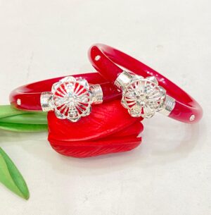 92.5 Pure Silver Round Shape Flower Design Bracelet Pola (Pair)
