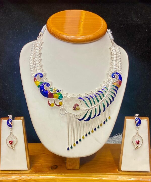 WhatsApp Image 2026-02-01 at 1.07.33 PM 92.5 Pure Silver Peacock Feather Design Necklace (CN 36-30)