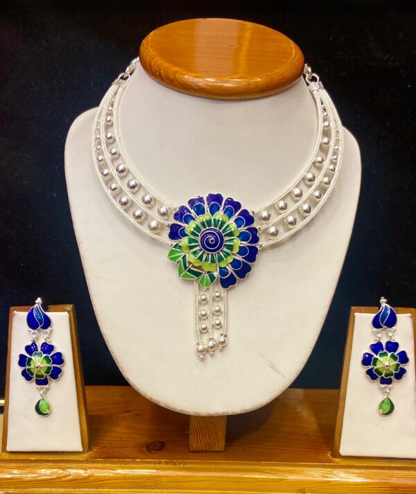 WhatsApp Image 2026-02-01 at 1.11.24 PM 92.5 Pure Silver Floral Design Minakari Necklace (CN 42-95)