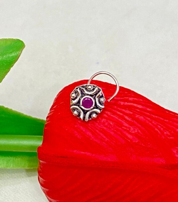 92.5 Hallmark Silver Pink stone Kolka Design NosePin