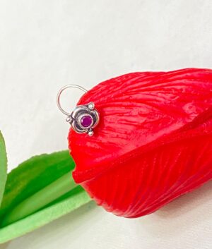 92.5 Hallmark Silver Pink stone Flower NosePin