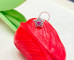 92.5 Hallmark Silver Pink stone Star NosePin