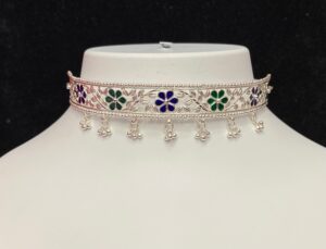 WhatsApp Image 2026-02-13 at 3.11.51 PM 92.5 Pure Silver Slik Minakari Flower Design Choker (CN 16-67)