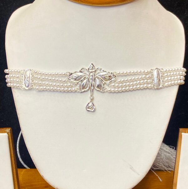 92.5 Pure Silver Buttrerfly Design Pearl Choker