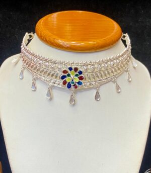 92.5 Pure Silver Floral Minakari Design Choker (CN 16-83)