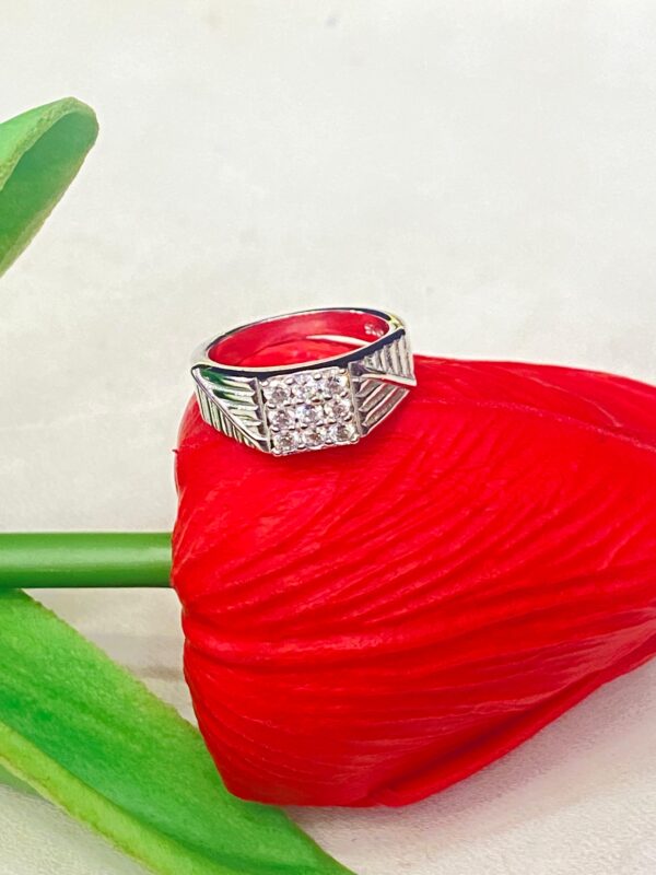 92.5 Pure Silver Square Shape Leaf Style Stone Baby Finger Ring