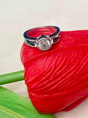 92.5 Pure Silver Round Shape Stone Baby Finger Ring