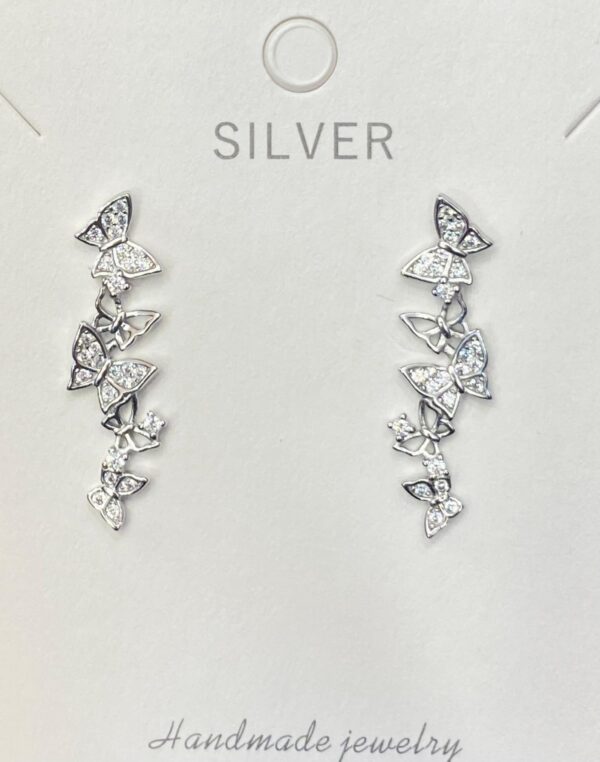 92.5 Pure Silver White Stone Butterfly Ear Tops